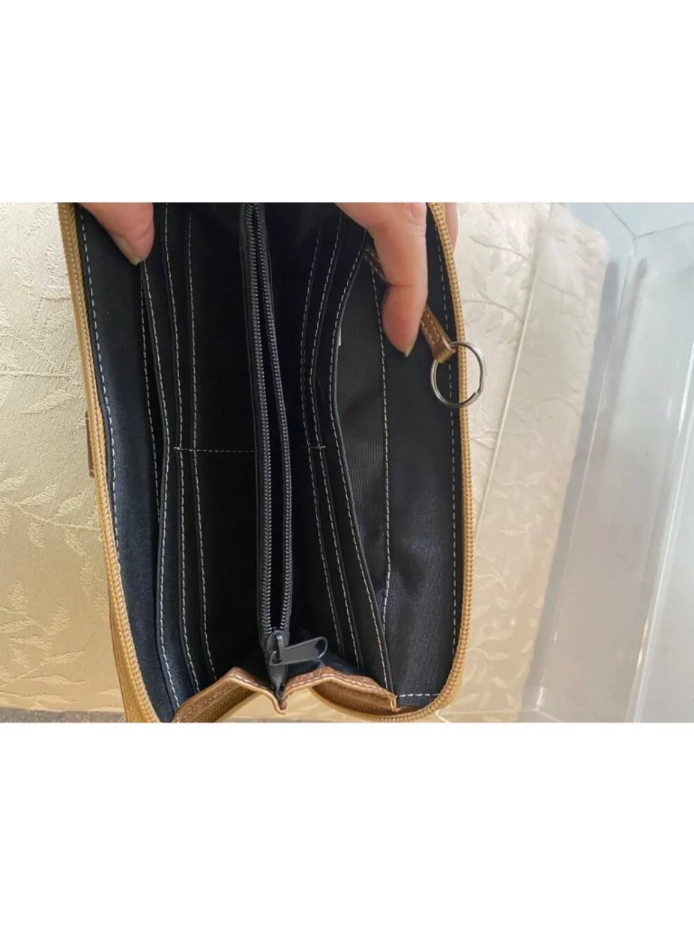 Tignanello Gold Leather Wallet Zippered Compartments Card Slots